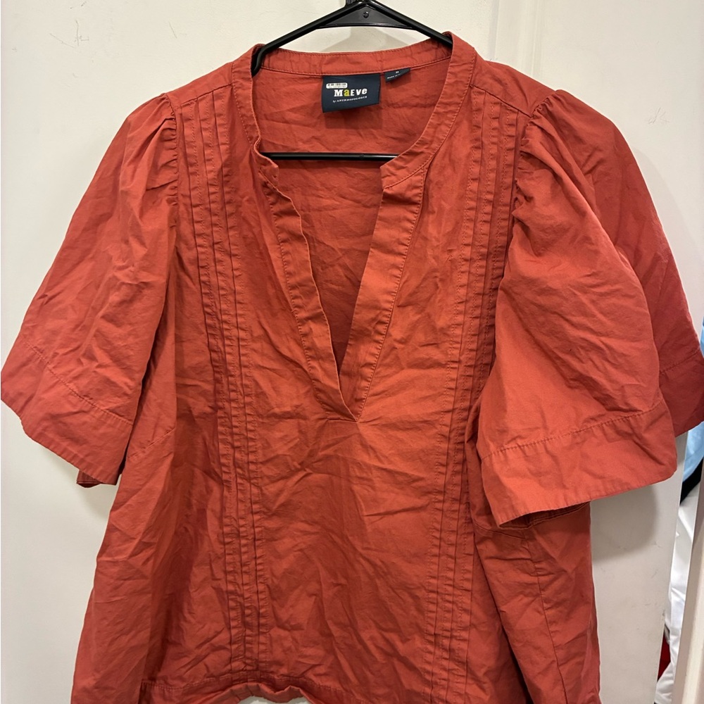 Anthropologie Maeve Rust Red Pintuck V-Neck Blouse